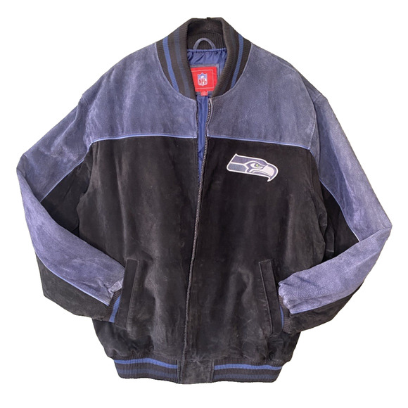 Seattle Seahawks Suede Leather Jacket Mens Large Black Blue NFL Football Winter - Picture 14 of 14